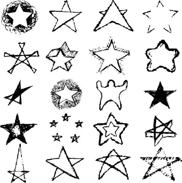 Set of varied black and white stars. — Stock Vector