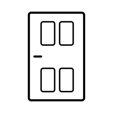 Beyaz arkaplanda izole edilmiş web tasarımı için ev vektör simgesinin ana kapısının açık olması. Ev ikonunun kapısı. Vektör illüstrasyonu.