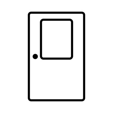 Beyaz arkaplanda izole edilmiş web tasarımı için ev vektör simgesinin ana kapısının açık olması. Ev ikonunun kapısı. Vektör illüstrasyonu.