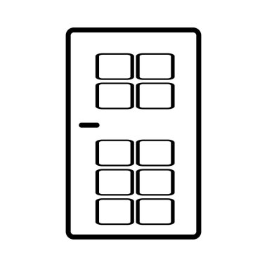 Beyaz arkaplanda izole edilmiş web tasarımı için ev vektör simgesinin ana kapısının açık olması. Ev ikonunun kapısı. Vektör illüstrasyonu.