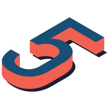 İzometrik harfler. İzometrik görüntüde harf. Mavi-turuncu renkler. Vektör illüstrasyonu.