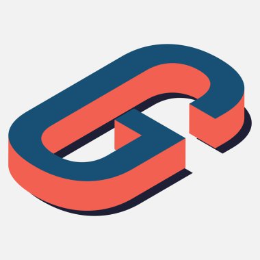 İzometrik harfler. İzometrik görüntüde harf. Mavi-turuncu renkler. Vektör illüstrasyonu.