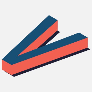 İzometrik harfler. İzometrik görüntüde harf. Mavi-turuncu renkler. Vektör illüstrasyonu.