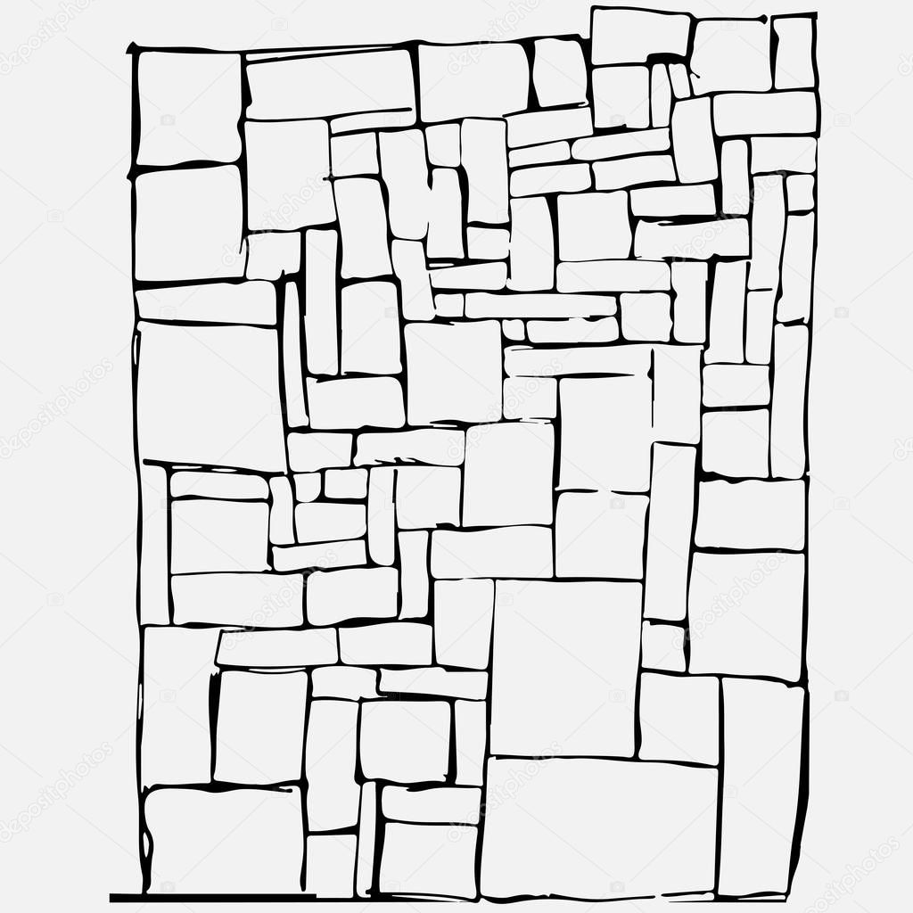 Abstract background consisting of geometric elements. Black-white background from squares and rectangles. Drawn by hand. Vector illustration.