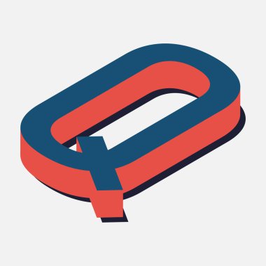 İzometrik harfler. İzometrik görüntüdeki harfler. Mavi-turuncu renkler. Vektör illüstrasyonu.