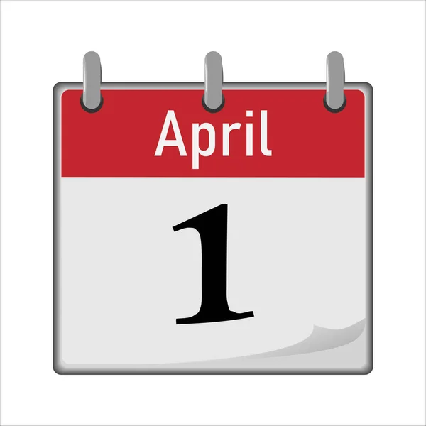 Ikona Kalendarza Jest Pierwszą Liczbą Miesiąca Czerwone Białe Przewracanie Prześcieradła — Wektor stockowy