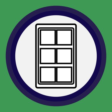 Çemberdeki kapı simgesi. Siyah ve beyaz düz iç mekan ikonu. Açık ve kapalı kapı, eve giriş. İllüstrasyon istiyor.