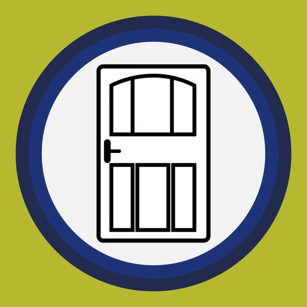 円の中のドアのアイコン 黒と白のフラットインテリアアイコン 開いて閉じドア 家の中への入り口 ベクトルEpsイラスト — ストックベクタ