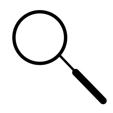 Büyüteç simgesi, bilgi için arama işareti. Bir arama motoru işareti, beyaz arka planda siyah, izole edilmiş bir büyüteç. İllüstrasyon istiyor.