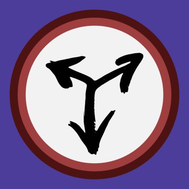 Elle çizilmiş ayrı bir kara ok. Beyaz daire üzerinde çok yönlü oklar. Yön ve nişan alma ayrı bir öge veya simge olarak kullanılabilir. İllüstrasyon istiyor.