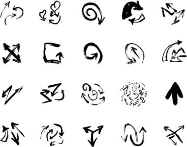 Geniş bir set küçük oklar ve yön eğri çizgiler. Yönler ve karikatür okları elle çizilmiş. Sancağınız için simge ya da öge olarak kullanılabilir. İllüstrasyon istiyor.