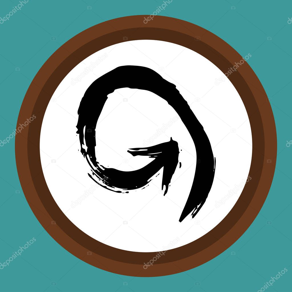 A separate isolated black arrow drawn by hand. Multi-directional arrows on a white circle. Direction and aiming can be used as a separate item or icon. Vector eps illustration.