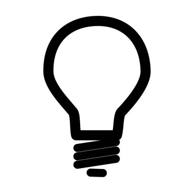 Beyaz arkaplanda basit bir şekilde izole edilmiş ampul simgesi. Siyah çizgiler. Enerji ve elektriğin sembolü. İllüstrasyon istiyor.