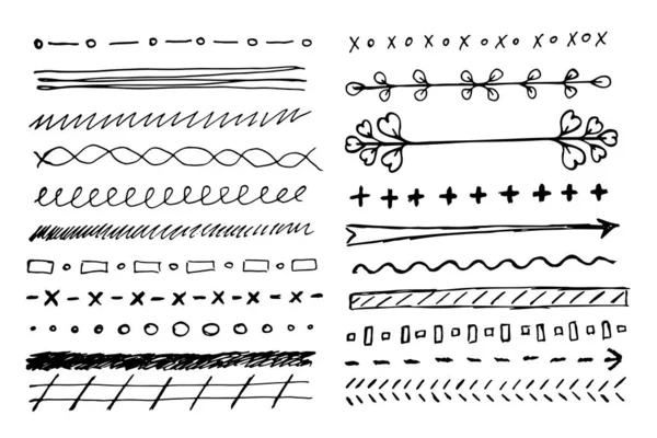 Conjunto Linhas Diferentes Desenhadas Mão Diferentes Formas Setas Linhas São —  Vetores de Stock