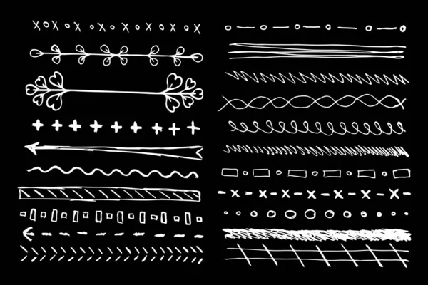 Conjunto Linhas Diferentes Desenhadas Mão Diferentes Formas Setas Linhas São — Vetor de Stock