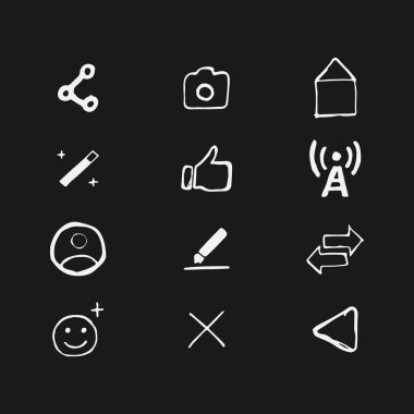 Elle çizilmiş iş simgeleri. Kurşun kalemle çizilmiş siyah simgeler. İllüstrasyon istiyor.