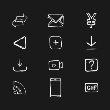 Elle çizilmiş iş simgeleri. Kurşun kalemle çizilmiş siyah simgeler. İllüstrasyon istiyor.