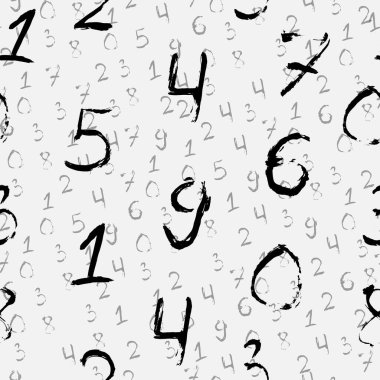 Çok renkli basamakların pürüzsüz deseni. 0 'dan 9' a kadar çok sayıda sayı elle çizildi. İllüstrasyon istiyor.