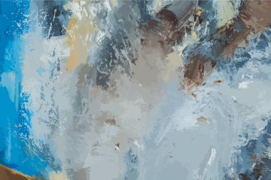 Fırça ve boyalarla yapılmış, çok renkli soyut bir resim. İlginç bir arkaplan ya da afiş olarak kullanabilirsiniz. El yapımı pis, eski püskü mavi lekeler. Eps vektör illüstrasyonu.