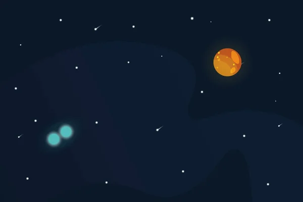 Open ruimte, sterren, oranje planeet. — Stockvector