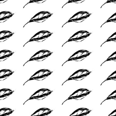 Siyah beyaz kusursuz bir desen. Tek renkli desen, el fırçasıyla çizilmiş çiçek ve yapraklardan oluşur. Bitkilerin ve çiçeklerin tekrarlanan güzel bir deseni. İllüstrasyon istiyor.