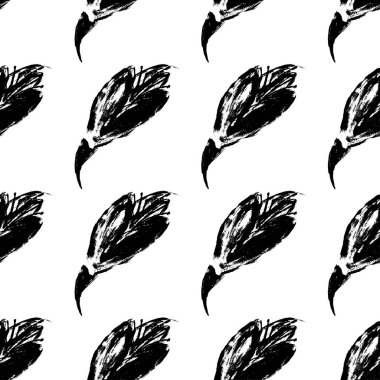 Siyah beyaz kusursuz bir desen. Tek renkli desen, el fırçasıyla çizilmiş çiçek ve yapraklardan oluşur. Bitkilerin ve çiçeklerin tekrarlanan güzel bir deseni. İllüstrasyon istiyor.