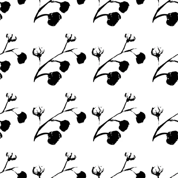 Černá Bílá Bezproblémový Vzor Černobílý Vzor Skládá Květin Listů Kreslených — Stockový vektor