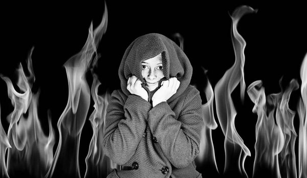 Pretty young girl with coat and cold