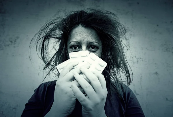 Girl depression pills — Stock Photo, Image