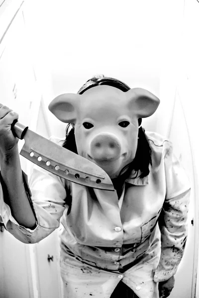 Schweinefleisch attackiert Messer — Stockfoto
