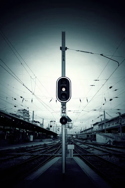 Dworca kolejowego semafora — Zdjęcie stockowe