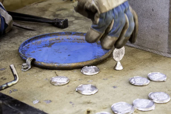 Carving silver coins — Stock Photo, Image