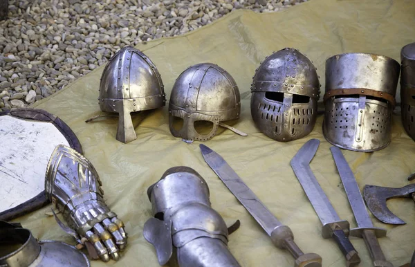 Armor medieval helmets — Stock Photo, Image