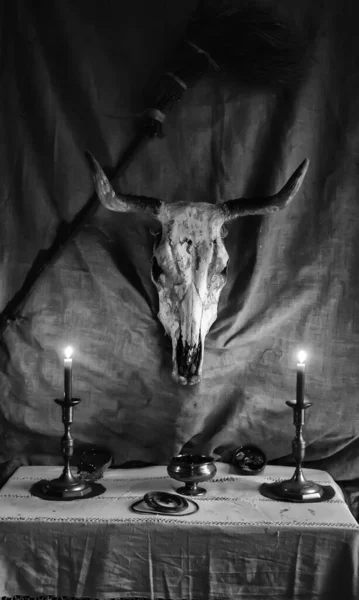 Altar Para Rituales Satánicos Detalles Brujería Ocultismo Sectas — Foto de Stock