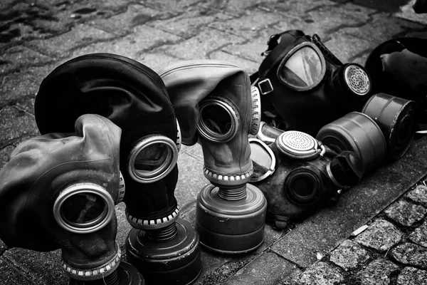 Máscaras Gás Objetos Militares Proteção Segurança Guerra — Fotografia de Stock