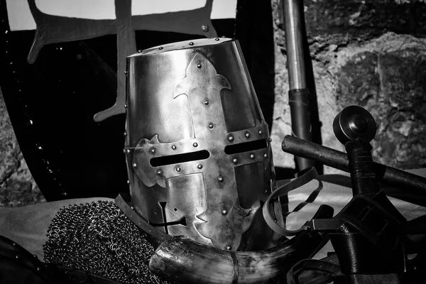 Antica Armatura Medievale Metallo Casco Guerra Campione — Foto Stock