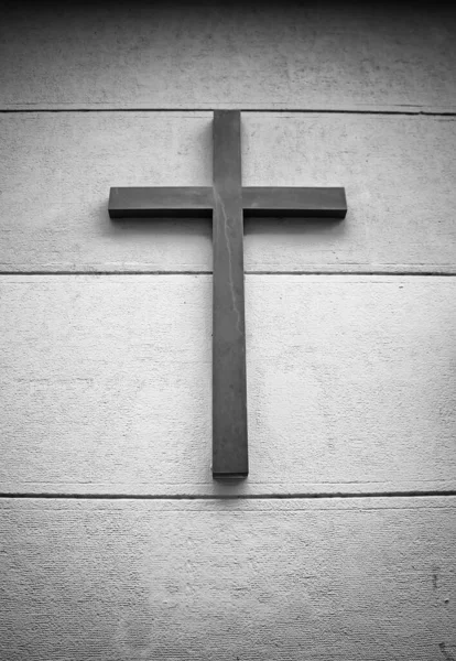 Croce Religiosa Sulla Facciata Una Casa Fede Cattolica Religione — Foto Stock