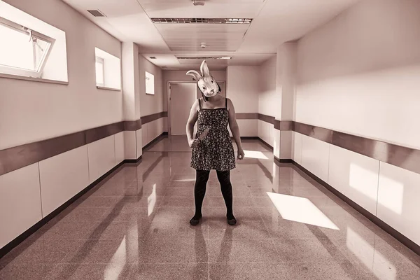 Girl Halloween Rabbit Mask Fear Terror — Stock Photo, Image