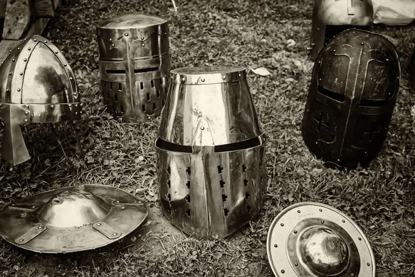 Средневековые Шлемы Steel Iron History — стоковое фото