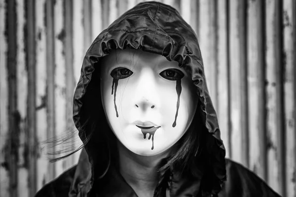 Violent Woman Bloody Mask Halloween — Stock Photo, Image