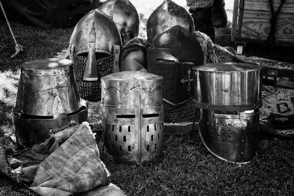 Antica Armatura Medievale Metallo Casco Guerra Campione — Foto Stock