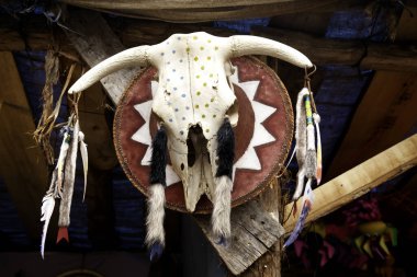 Kampanya çadırında keçi kafatası Hindistan, hayvanlar ve semboller