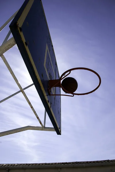 Basketball basket in sports field, training and sport
