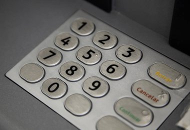 ATM, para ve banka düğmeleri, güvenlik