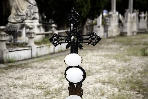 Cemitério Com Túmulos Espanha Símbolo Religioso — Fotografia de Stock