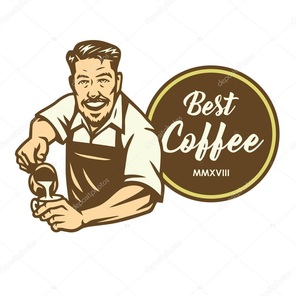 Barista Making Coffee Latte Art Cafe Logo Design Template