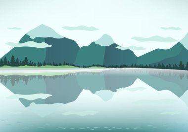 Göl, orman ve bulutlar dağ manzarası