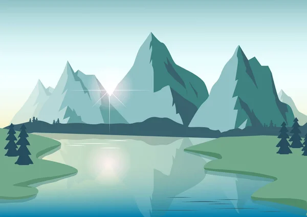 Гірський пейзаж з лісом і озером — стоковий вектор