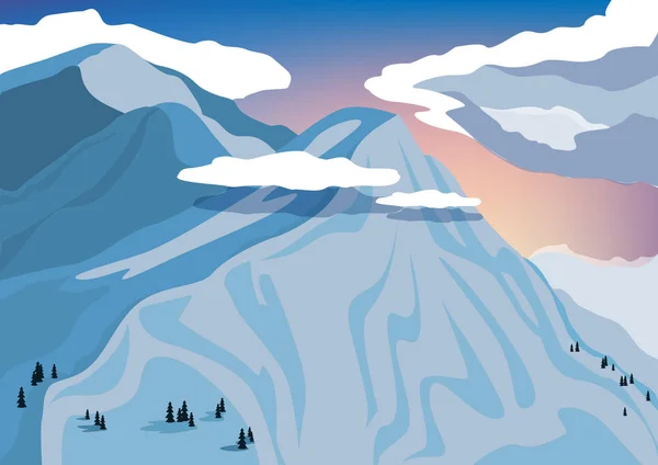 Κορυφή του βουνού στα σύννεφα τα ξημερώματα — Διανυσματικό Αρχείο