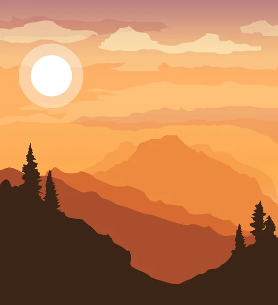 Paysage de montagne au coucher du soleil — Image vectorielle